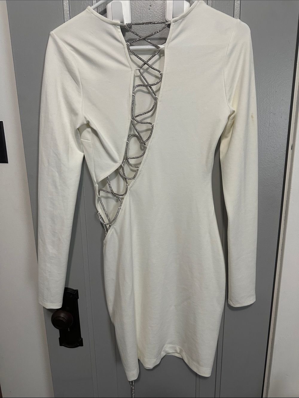 NWT Asymmetrical Lace-Up Long Sleeve Dress in Cream
